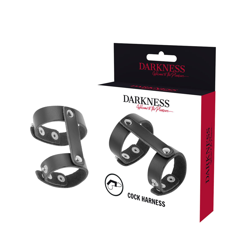 DARKNESS - ANILLO PENE Y TESTICULOS AJUSTABLE DE CUERO