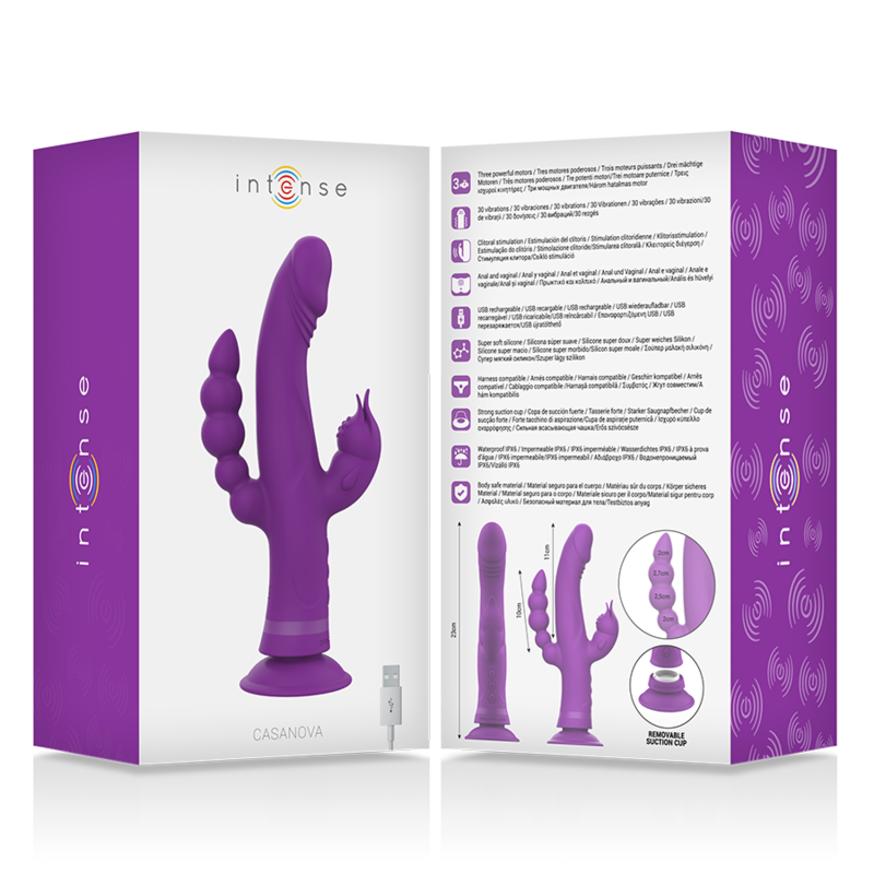 INTENSE - CASANOVA CONEJO VIBRADOR DE SILICONA TRIPLE MOTOR MORADO