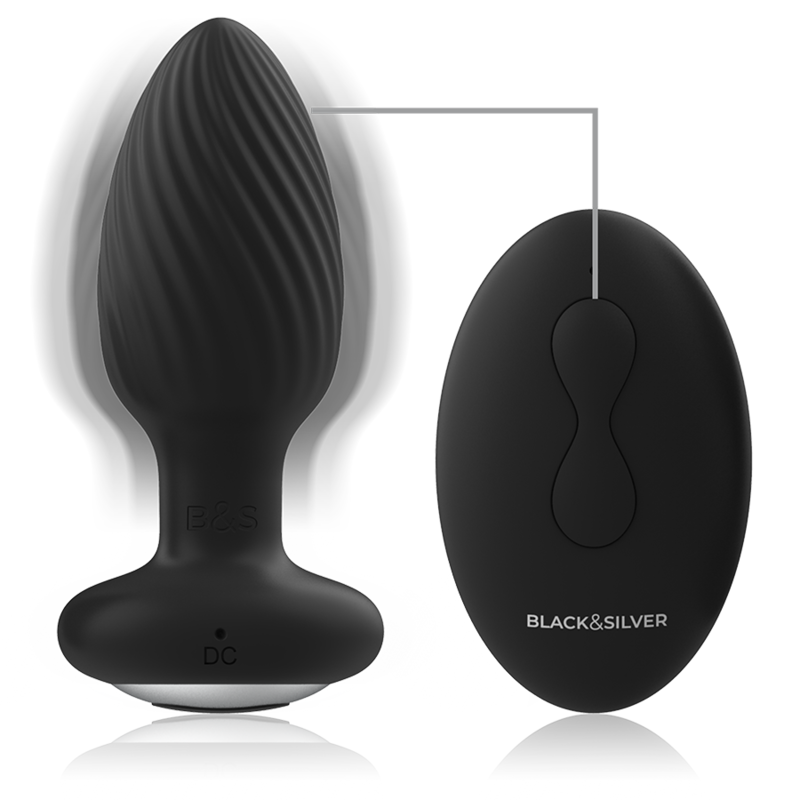 BLACK&amp;SILVER - WELLS PLUG SILICONE ANAL ROTATOR REMOTE CONTROL