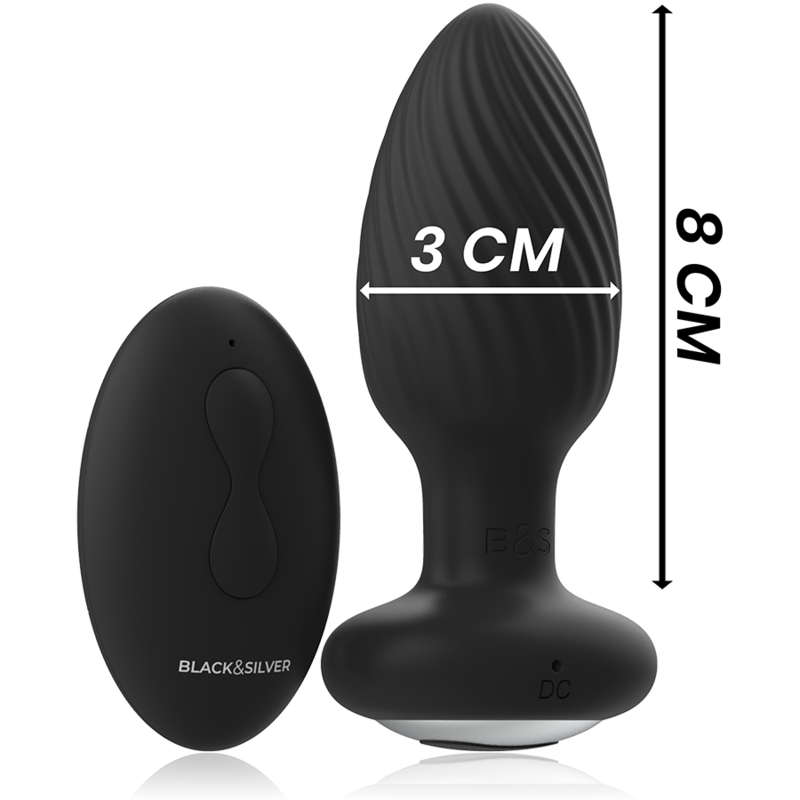 BLACK&amp;SILVER - WELLS PLUG SILICONE ANAL ROTATOR REMOTE CONTROL