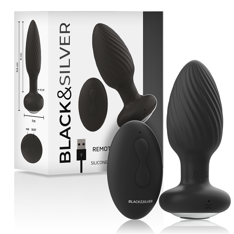 BLACK&amp;SILVER - WELLS PLUG SILICONE ANAL ROTATOR REMOTE CONTROL