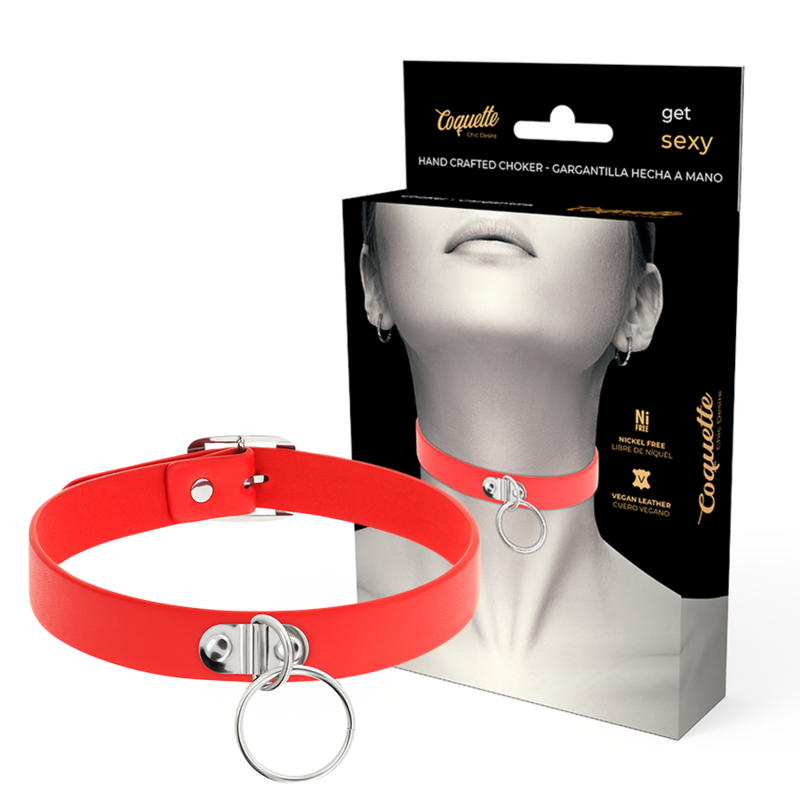 COQUETTE CHIC DESIRE - RED VEGAN LEATHER NECKLACE FOR WOMEN FETISH ACCESSORY