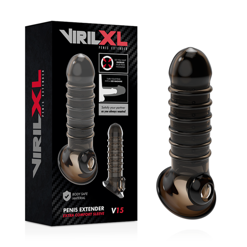 VIRILXL - EXTENSIÓN Y FUNDA DE PENE V15 NEGRA