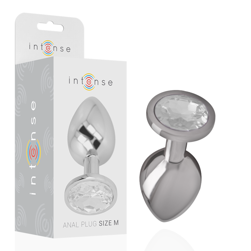 INTENSE - PLUG ANAL DE METAL DE ALUMINIO CON CRISTAL PLATA TAMAÑO M