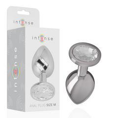 INTENSE - PLUG ANAL DE METAL DE ALUMINIO CON CRISTAL PLATA TAMAÑO M