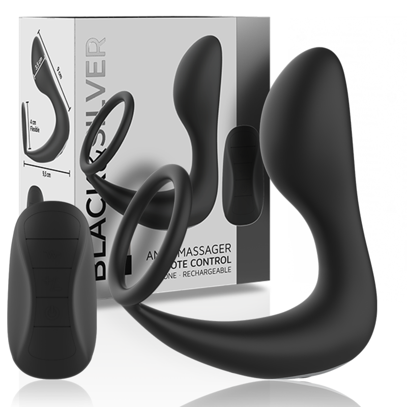 BLACK&amp;SILVER - BLACK SILICONE RECHARGEABLE REMOTE CONTROL ANAL MASSAGER