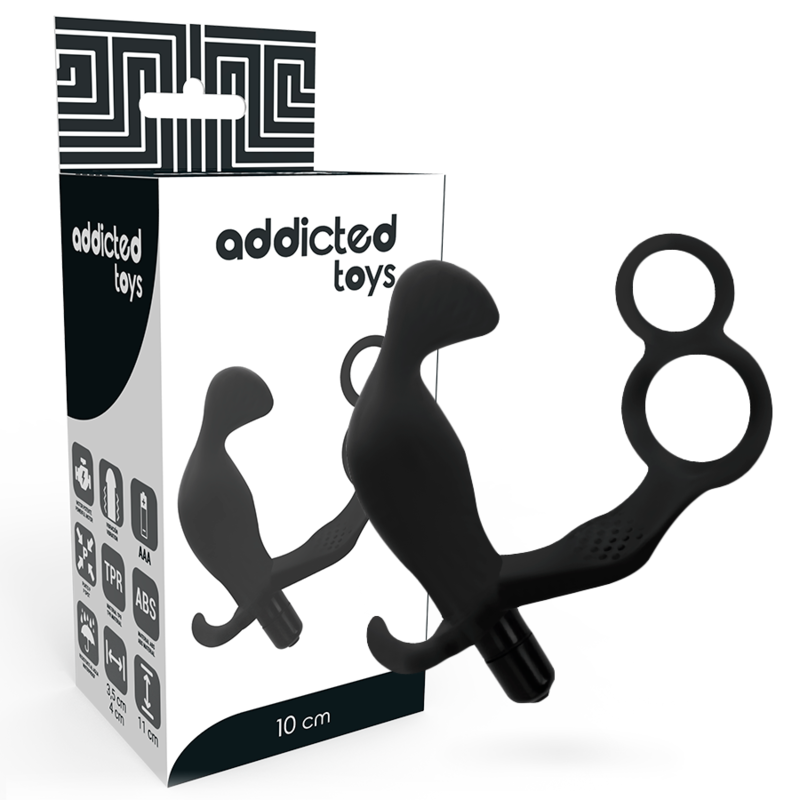 ADDICTED TOYS - PLUG ANAL CON DOBLE ANILLO PARA EL PENE Y TESTICULOS NEGROS