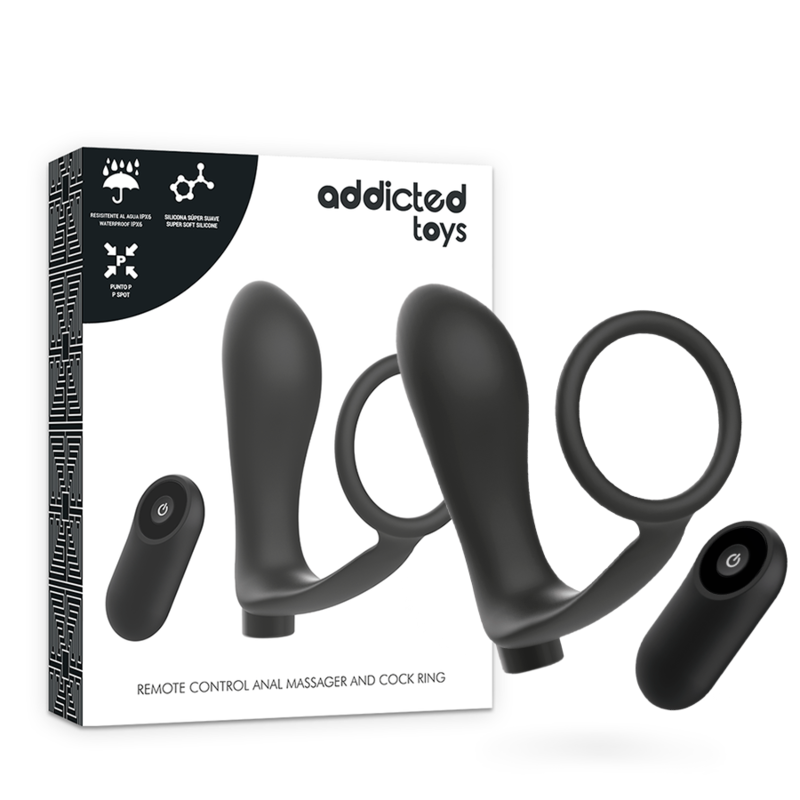 ADDICTED TOYS - COCK RING WITH REMOTE CONTROL RECHARGEABLE BLACK ANAL PLUG