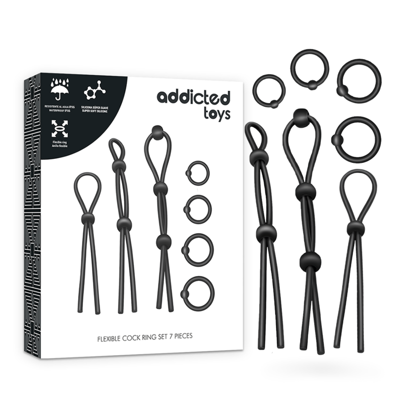 ADDICTED TOYS - 7 PIECE FLEXIBLE SILICONE COCK RING SET