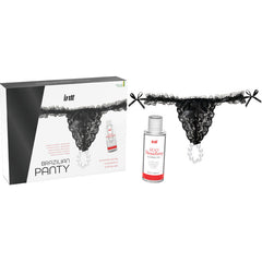 INTT RELEASES - BLACK BRAZILIAN PANTIES WITH PEARLS AND LUBRICATING GEL 50 ML