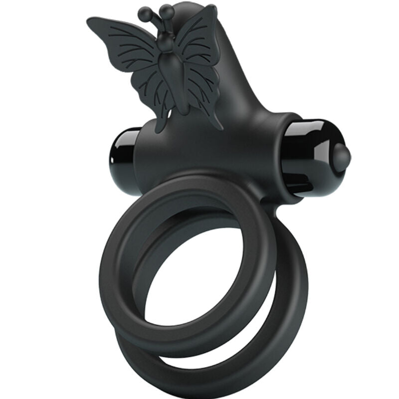 PRETTY LOVE - ANILLO VIBRADOR DOBLE CON ESTIMULADOR NEGRO