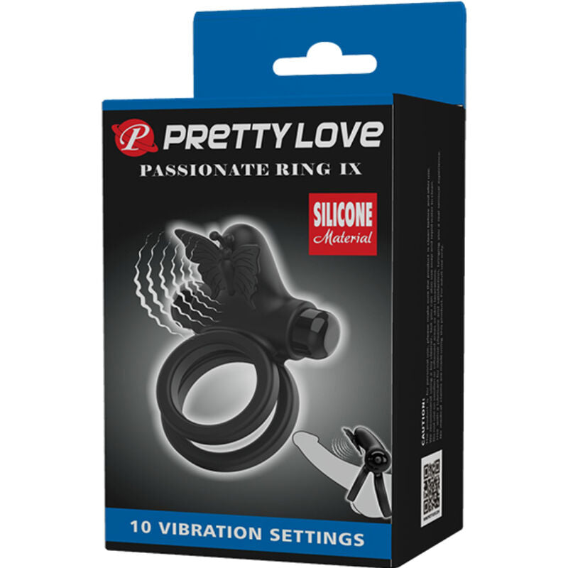 PRETTY LOVE - ANILLO VIBRADOR DOBLE CON ESTIMULADOR NEGRO