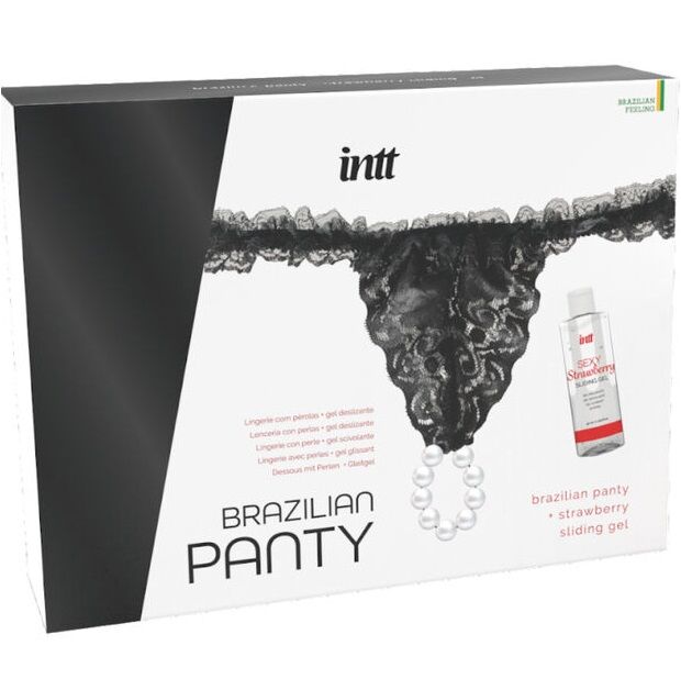 INTT RELEASES - BLACK BRAZILIAN PANTIES WITH PEARLS AND LUBRICATING GEL 50 ML