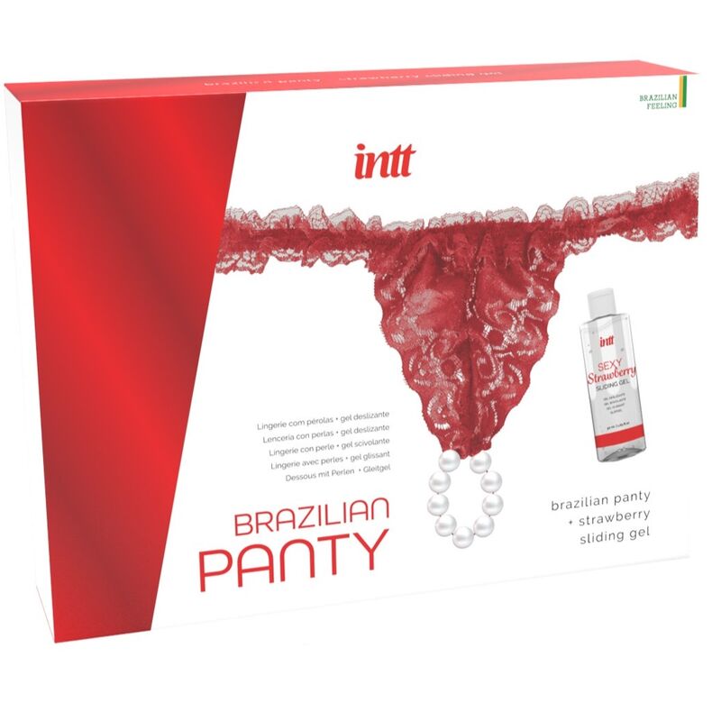 INTT RELEASES - CULOTTE ROUGE BRÉSILIENNE AVEC PERLES ET GEL LUBRIFIANT 50 ML