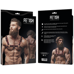 FETISH SUBMISSIVE ATTITUDE - ARNÉS DE PECHO DE PIEL ECOLÓGICO PARA HOMBRE NEGRO/ROJO