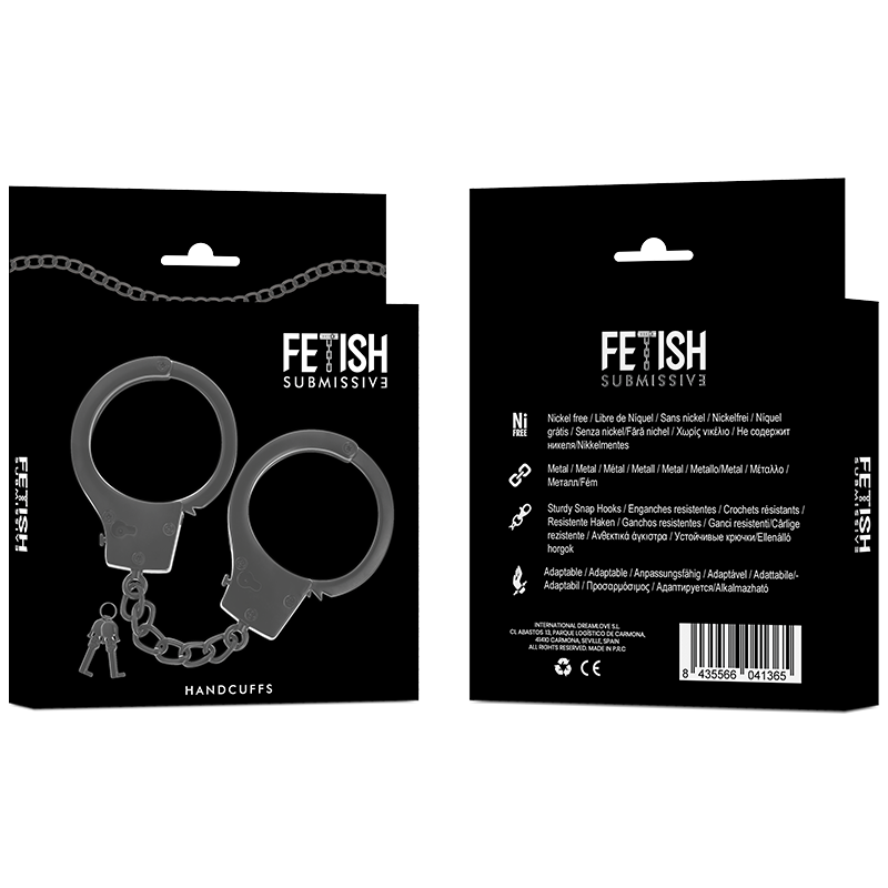 FETISH SUBMISSIVE - ESPOSAS DE METAL PARA MANOS NEGRAS CON LLAVE DE CALAVERA