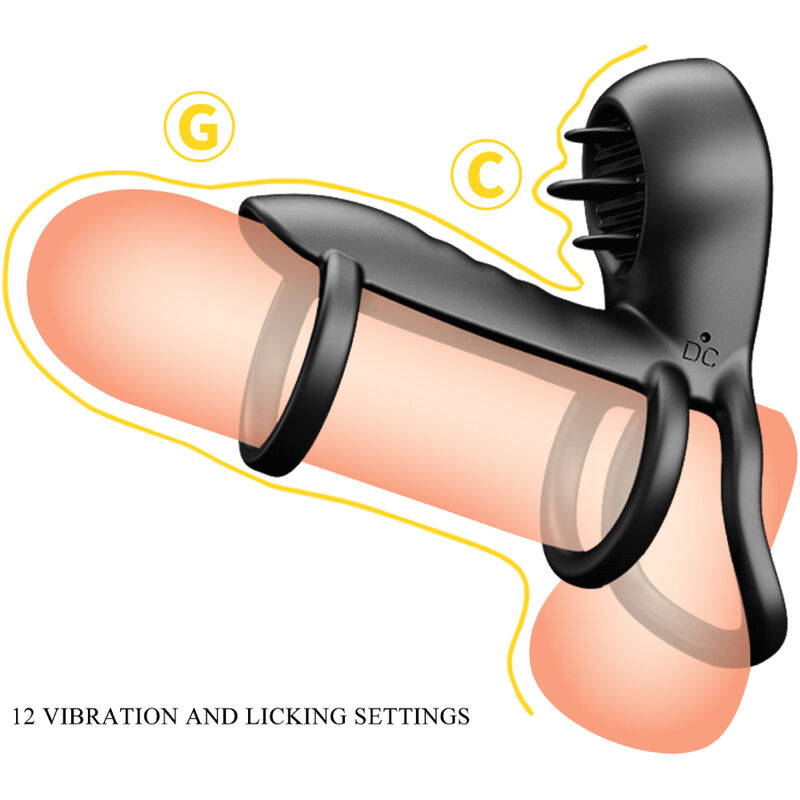 PRETTY LOVE - FUNDA PARA PENE JAMMY 12 VIBRACIONES CON LENGUA DE SILICONA RECARGABLE