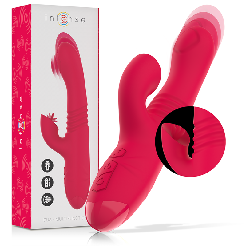 INTENSE - DUA VIBRADOR MULTIFUNCIÓN RECARGABLE ARRIBA Y ABAJO CON LENGUA ROJA