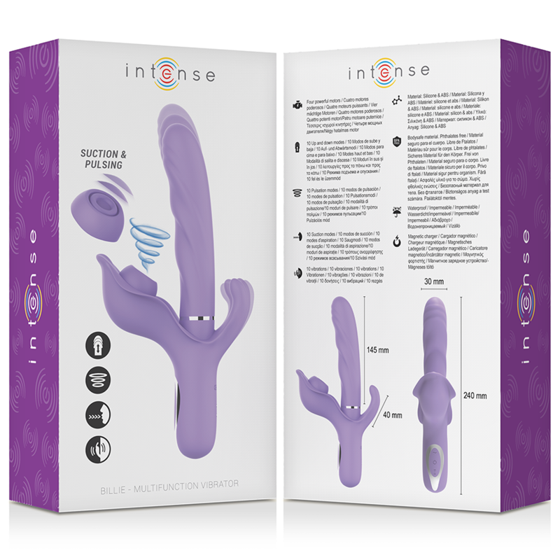 INTENSE - BILLIE VIBRADOR MULTIFUNCIÓN RECARGABLE SUCCIÓN Y PULSACIÓN MORADO