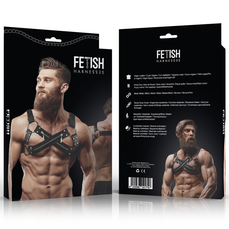 FETISH SUBMISSIVE ATTITUDE - ADJUSTABLE NEOPRENE CROSS CHEST HARNESS WITH ZIP FOR MEN