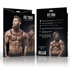 FETISH SUBMISSIVE ATTITUDE - ARNÉS DE PECHO BULLDOG DE PIEL ECOLÓGICO PARA HOMBRE NEGRO/ROJO