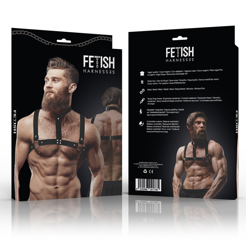 FETISH SUBMISSIVE ATTITUDE - ADJUSTABLE ECO LEATHER CHEST HARNESS WITH COLLAR FOR MEN