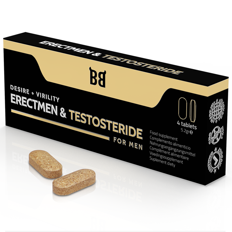 BLACK BULL - ERECTMEN &amp; TESTOSTERIDE POWER Y TESTOSTERONA PARA HOMBRES 4 CÁPSULAS