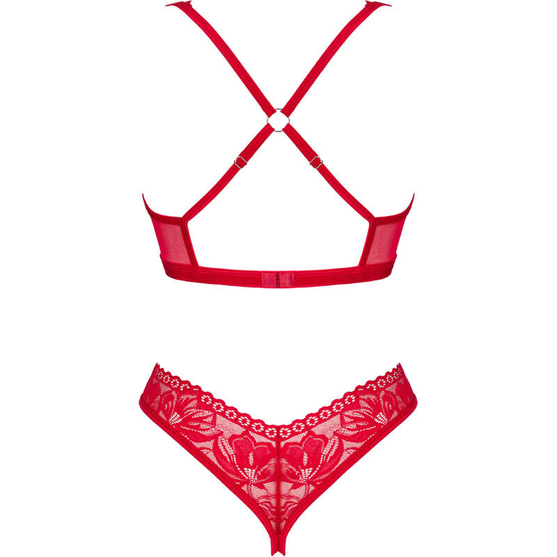 OBSESSIVE - ENSEMBLE LACELOVE DEUX PIÈCES CUPLESS ROUGE XS/S