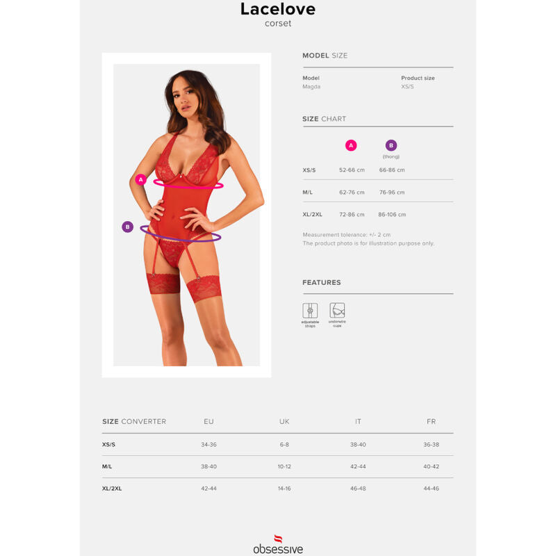 OBSESSIVE - RED LACELOVE CORSET XS/S