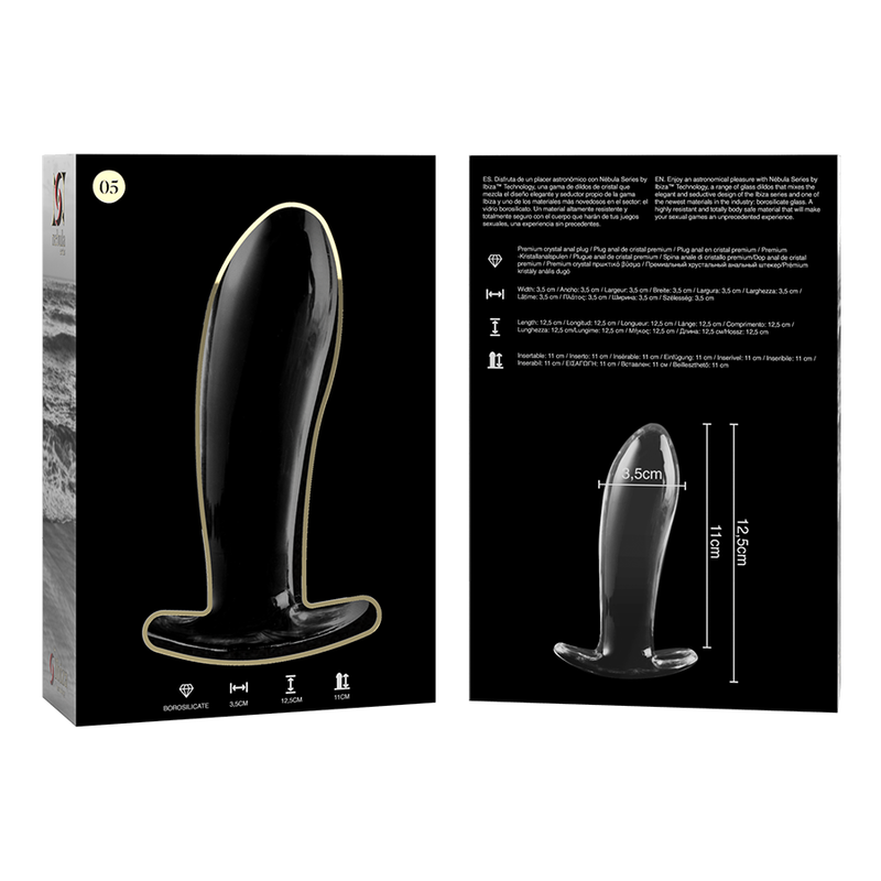 SERIE NEBULA DE IBIZA - PLUG ANAL MODELO 5 CRISTAL BOROSILICATO TRANSPARENTE 12,5 CM -O- 3,5 CM