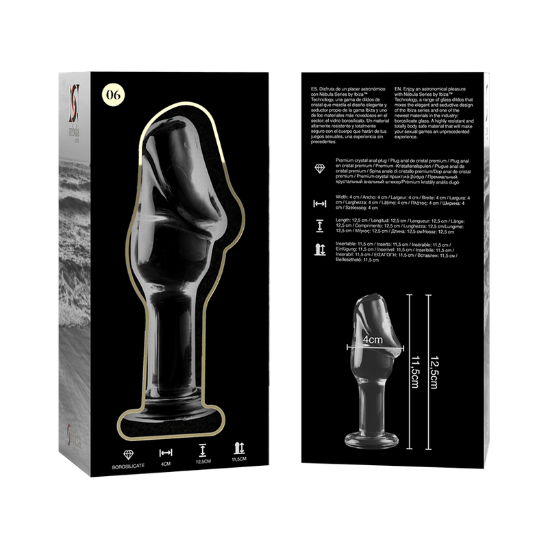 SERIE NEBULA DE IBIZA - PLUG ANAL MODELO 6 CRISTAL BOROSILICATO TRANSPARENTE 12,5 CM -O- 4 CM