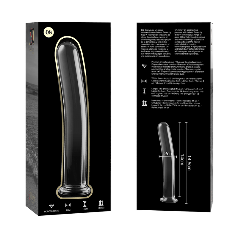 NEBULA SERIES BY IBIZA - MODEL 8 CLEAR BOROSILICATE GLASS DILDO 14.5 CM -O- 2 CM