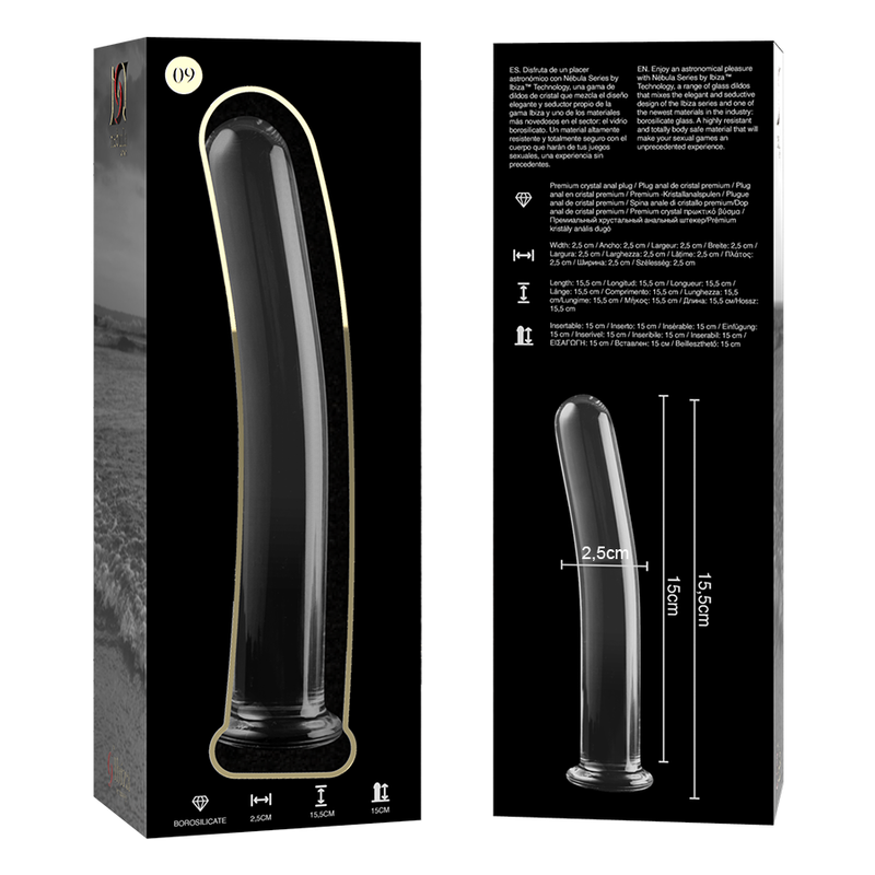 NEBULA SERIES BY IBIZA - MODEL 9 CLEAR BOROSILICATE GLASS DILDO 15.5 CM -O- 2.5 CM