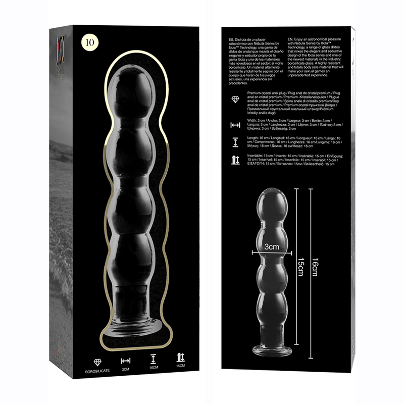 NEBULA SERIES BY IBIZA - MODEL 10 CLEAR BOROSILICATE GLASS DILDO 16.5 CM -O- 3.5 CM