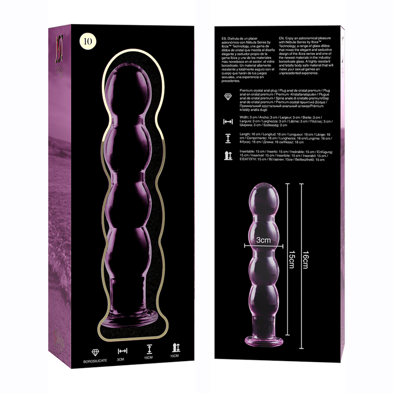 NEBULA SERIES BY IBIZA - MODEL 10 CLEAR BOROSILICATE GLASS DILDO 16.5 CM -O- 3.5 CM