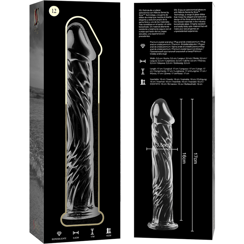 NEBULA SERIES BY IBIZA - MODEL 12 CLEAR BOROSILICATE GLASS DILDO 17 CM -O- 3.5 CM