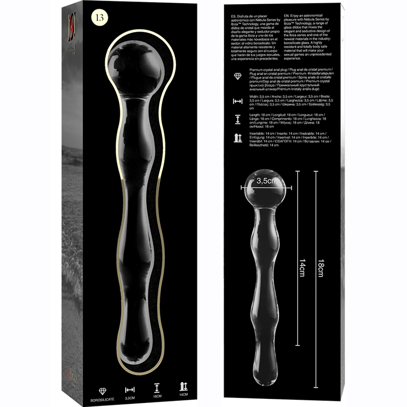 NEBULA SERIES BY IBIZA - MODEL 13 CLEAR BOROSILICATE GLASS DILDO 18 CM -O- 3.5 CM