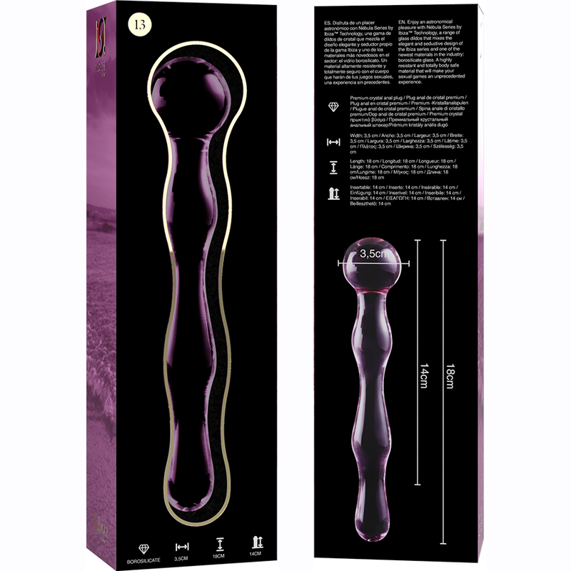 NEBULA SERIES BY IBIZA - MODEL 13 CLEAR BOROSILICATE GLASS DILDO 18 CM -O- 3.5 CM