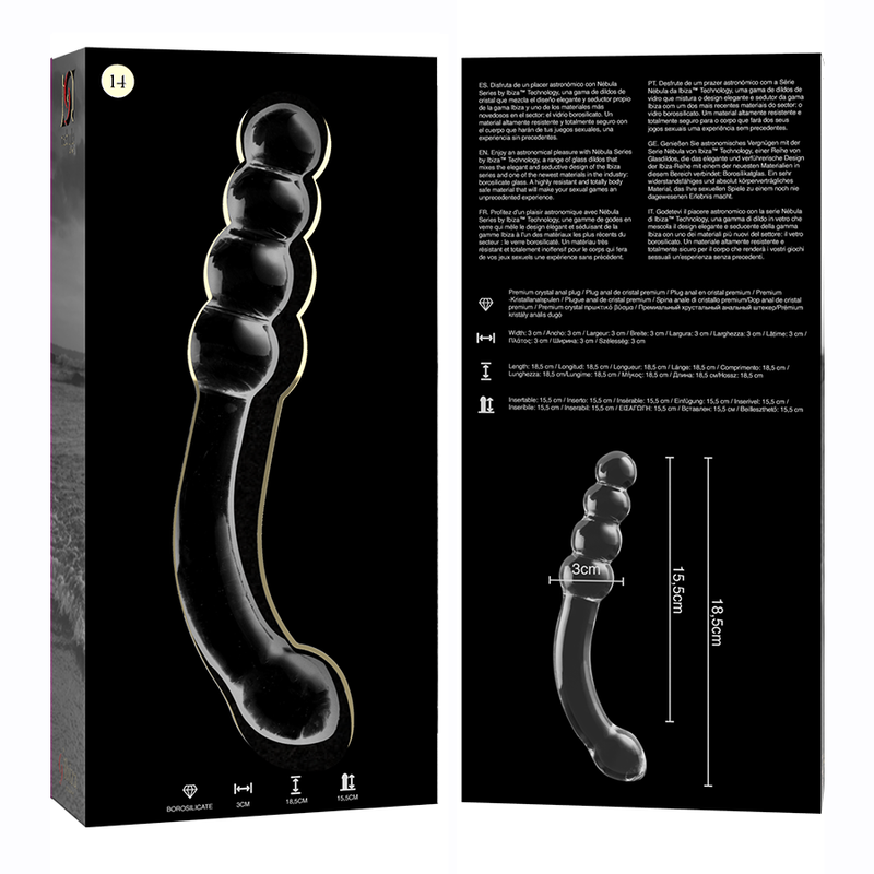 NEBULA SERIES BY IBIZA - MODEL 14 CLEAR BOROSILICATE GLASS DILDO 18.5 CM -O- 3 CM