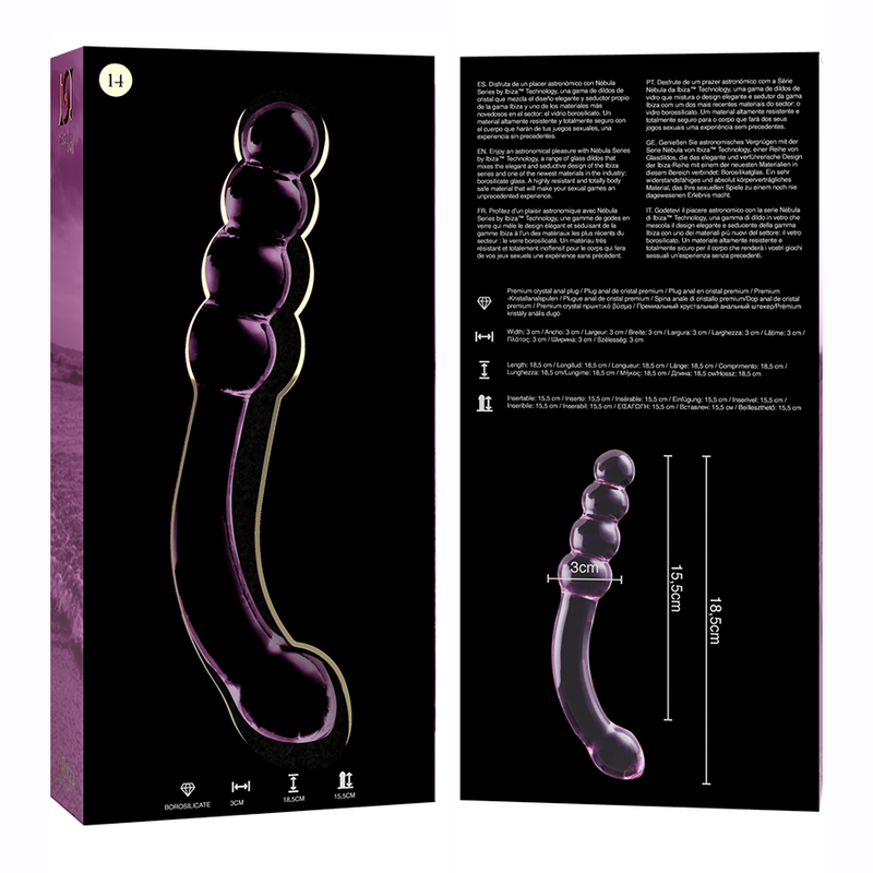 NEBULA SERIES BY IBIZA - MODEL 14 CLEAR BOROSILICATE GLASS DILDO 18.5 CM -O- 3 CM