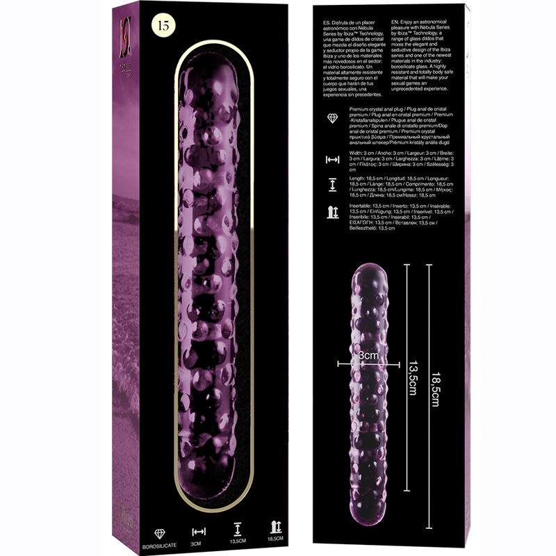 NEBULA SERIES BY IBIZA - MODEL 15 CLEAR BOROSILICATE GLASS DILDO 18.5 CM -O- 3 CM