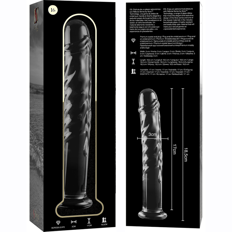 NEBULA SERIES BY IBIZA - MODEL 16 CLEAR BOROSILICATE GLASS DILDO 18.5 CM -O- 3 CM