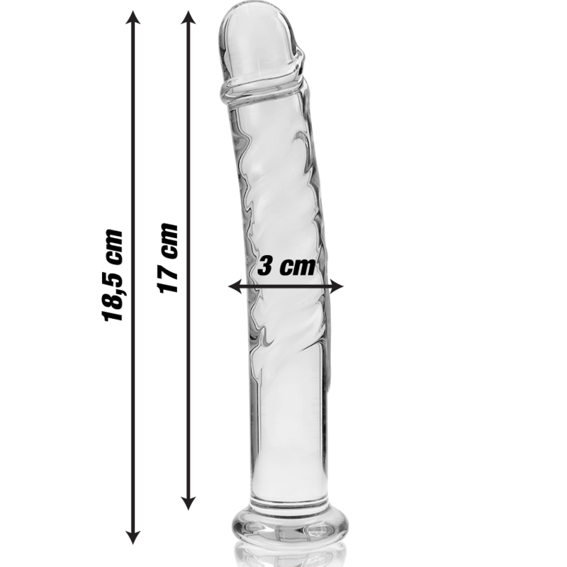 NEBULA SERIES BY IBIZA - MODEL 16 CLEAR BOROSILICATE GLASS DILDO 18.5 CM -O- 3 CM