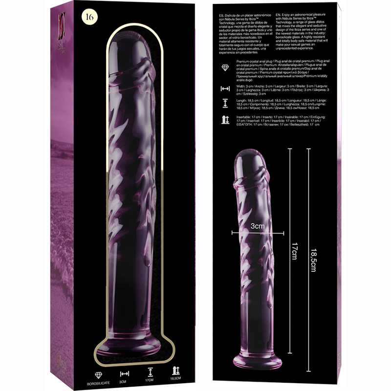 NEBULA SERIES BY IBIZA - MODEL 16 CLEAR BOROSILICATE GLASS DILDO 18.5 CM -O- 3 CM