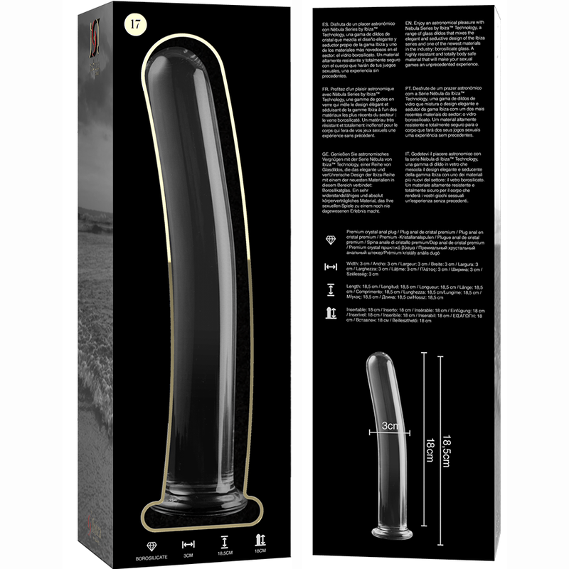 NEBULA SERIES BY IBIZA - MODEL 17 CLEAR BOROSILICATE GLASS DILDO 18.5 CM -O- 3 CM