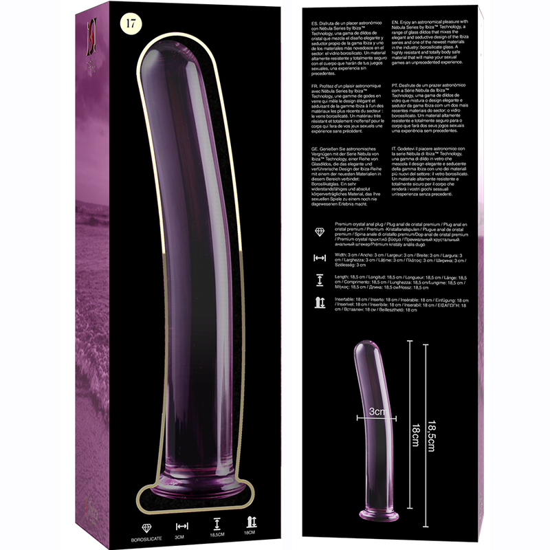 NEBULA SERIES BY IBIZA - MODEL 17 CLEAR BOROSILICATE GLASS DILDO 18.5 CM -O- 3 CM