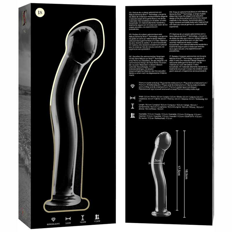 NEBULA SERIES BY IBIZA - MODEL 18 CLEAR BOROSILICATE GLASS DILDO 18.5 CM -O- 3.5 CM