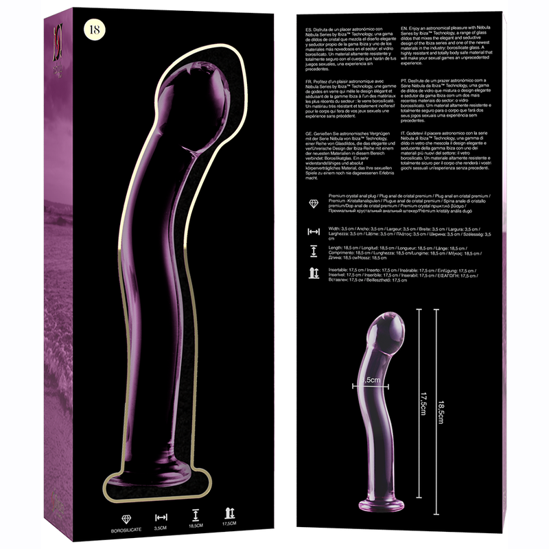 NEBULA SERIES BY IBIZA - MODEL 18 CLEAR BOROSILICATE GLASS DILDO 18.5 CM -O- 3.5 CM