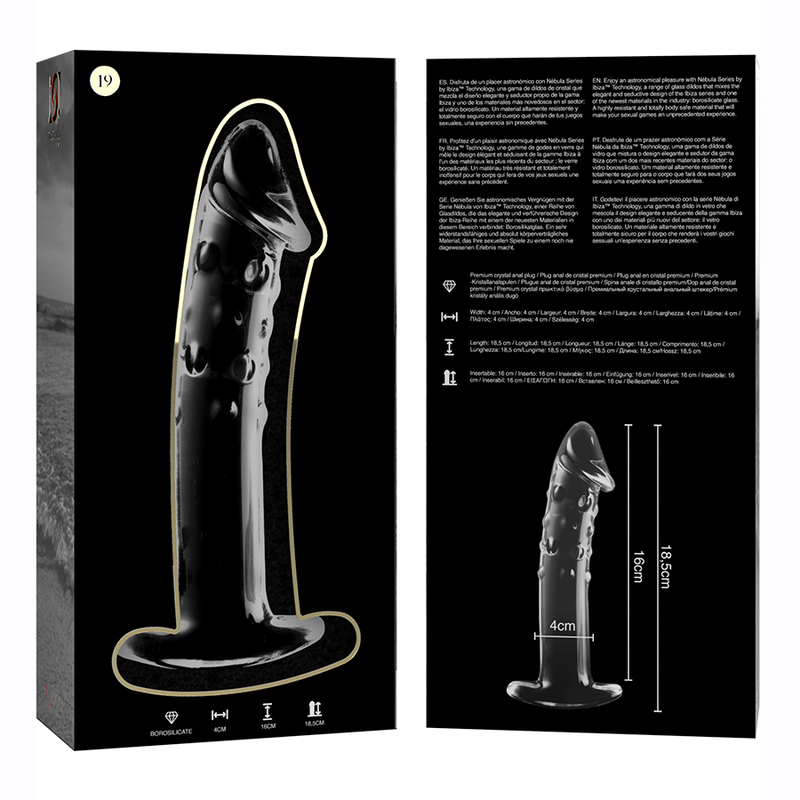 NEBULA SERIES BY IBIZA - MODEL 19 CLEAR BOROSILICATE GLASS DILDO 18.5 CM -O- 4 CM