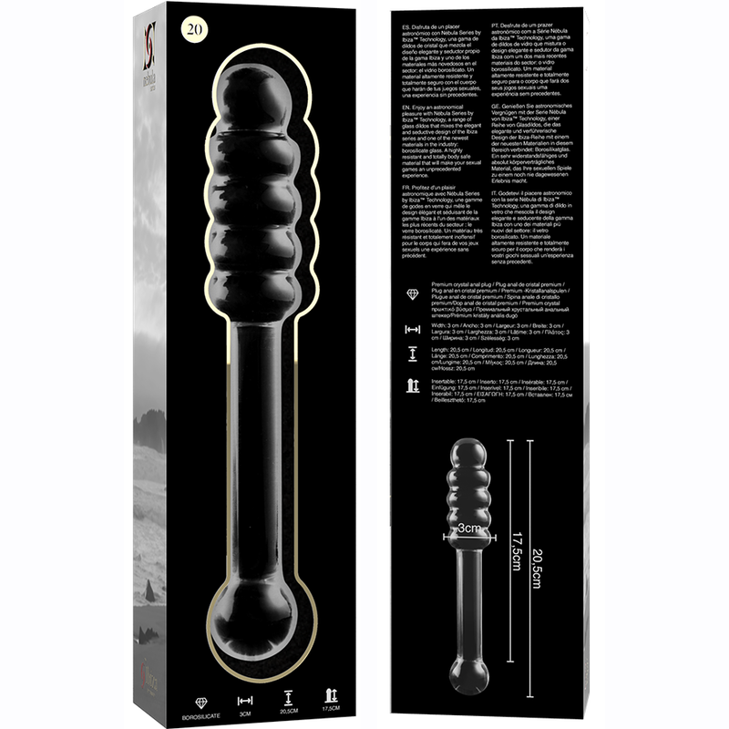 NEBULA SERIES BY IBIZA - MODEL 20 CLEAR BOROSILICATE GLASS DILDO 20.5 CM -O- 3 CM